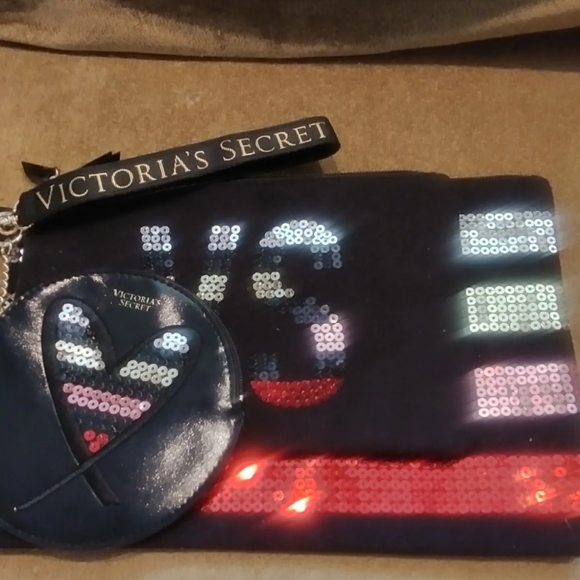 Victoria's Secret Handbags - Victoria Secret 3 Piece Bling Pouch Set with Removable Wristlet Strap